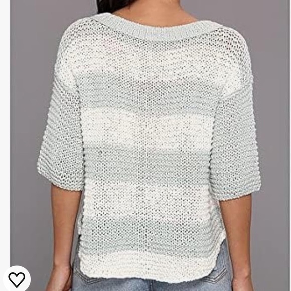 Free People Women's Parkslope Stripe Mint Ivory Combo Loose Knit Sweater Size S - Picture 2 of 12